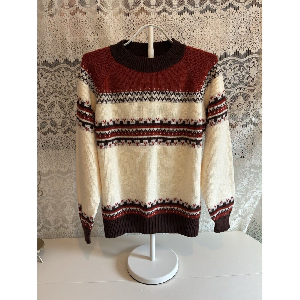 Vintage Kingsport Sweater XL 46 Men Fair Isle Nordic Knit Rust Skiwear 80s 90s
